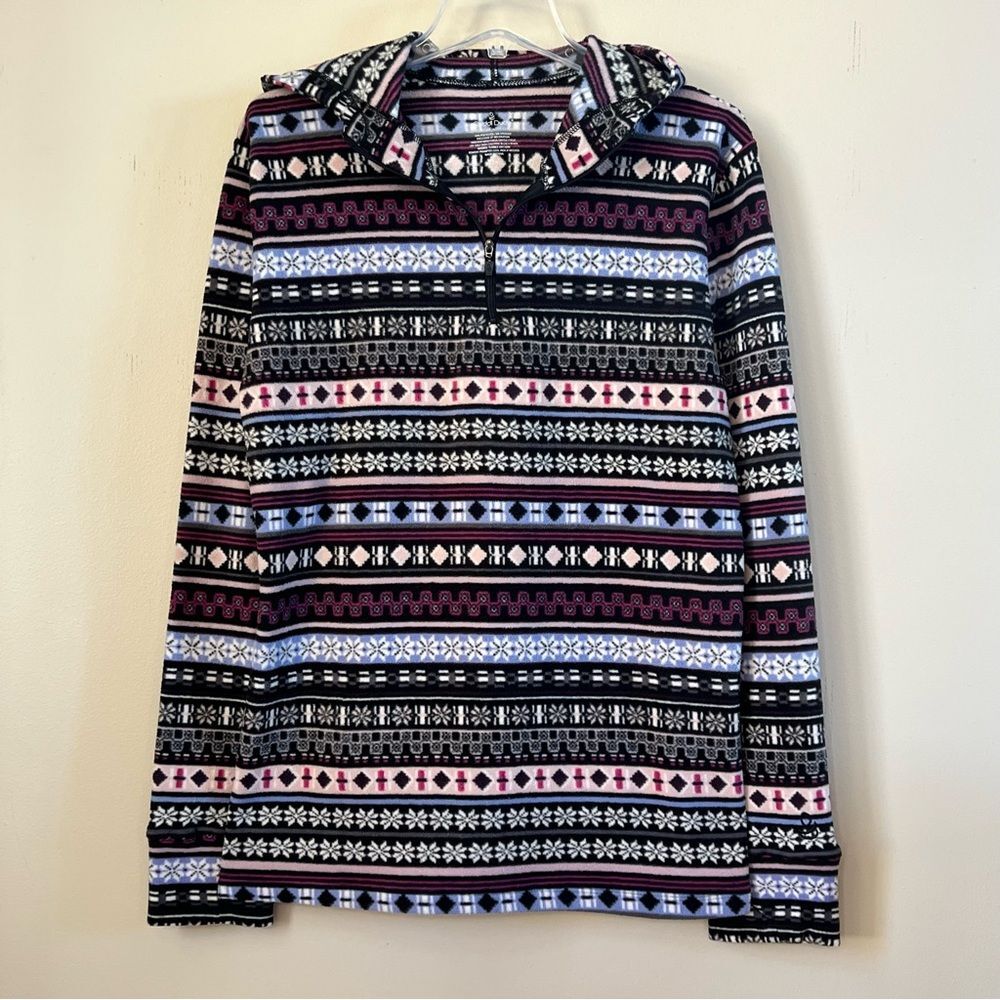 Cuddl Duds Fleece Long-Sleeve Half-Zip Hoodie Multicolor Fairisle Pattern SZ XL